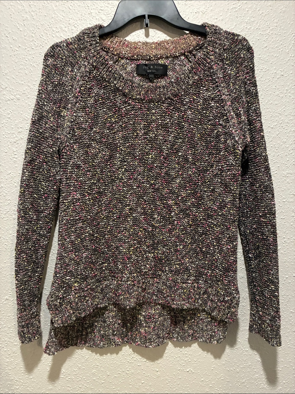 rag & bone Speckled Crewneck Sweater in Charcoal with Pink & Cream Flecks